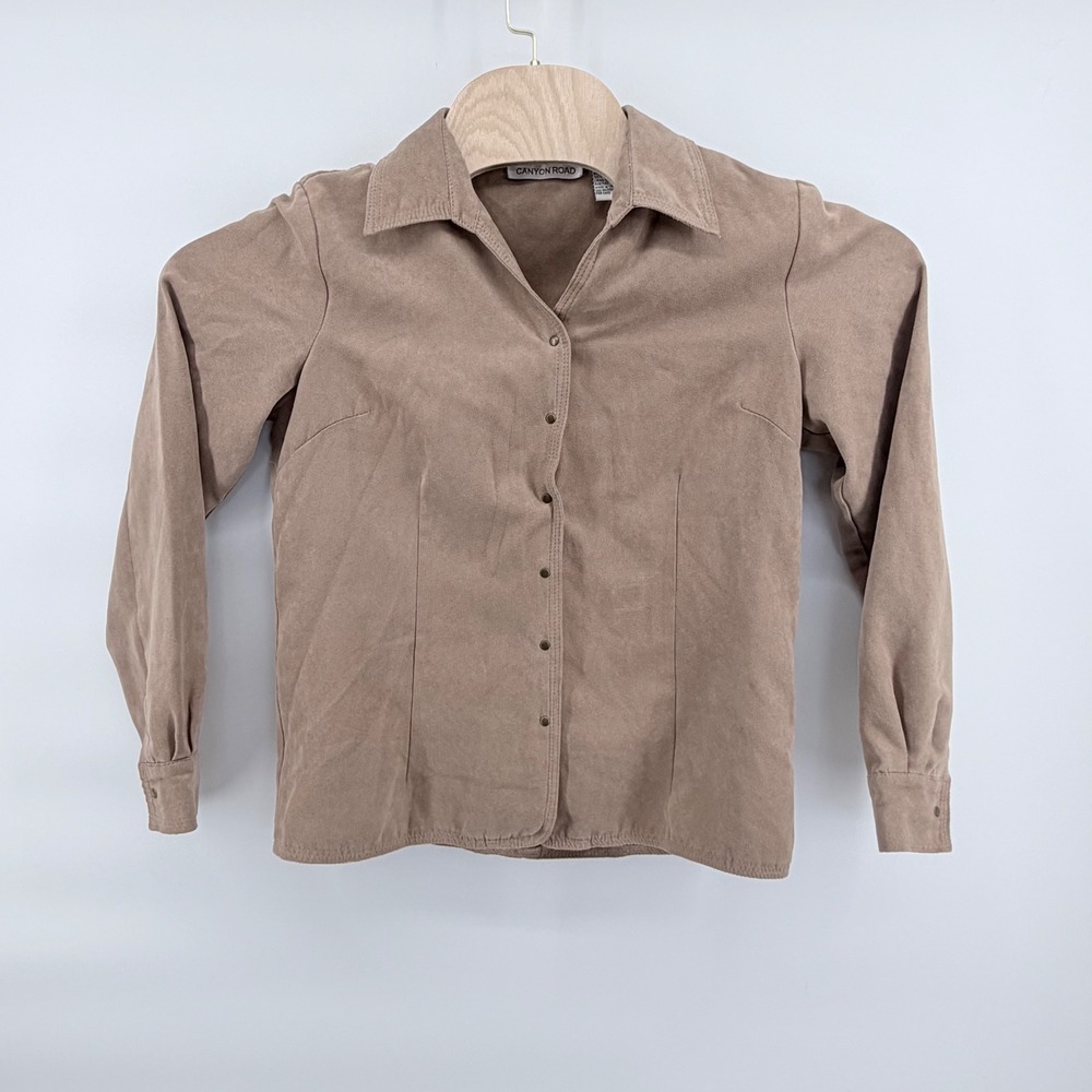 Canyon Road Womens Faux Suede Shirt Jacket Medium Tan Solid Western Boho Shacket
